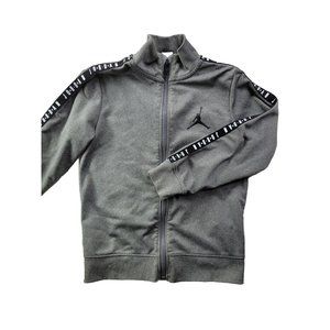 Nike Air Jordan Boy L 6-7Y Gray Full Zip Jacket Logo Trim Lightweight High Neck